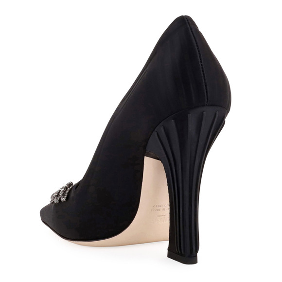 Fendi Freedom Black Embellished Crystal FF Logo Satin Square Toe Heel Pump 38 - Picture 8 of 12